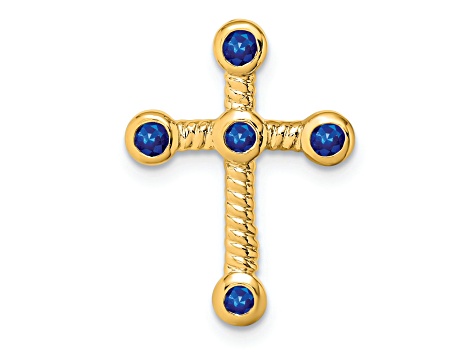 14k Yellow Gold Textured Sapphire Cross Chain Slide Pendant