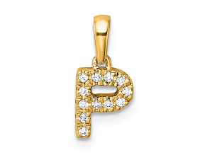 14K Yellow Gold Diamond Letter P Initial with Bail Pendant