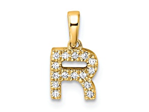 14K Yellow Gold Diamond Letter R Initial with Bail Pendant