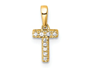 14K Yellow Gold Diamond Letter T Initial with Bail Pendant