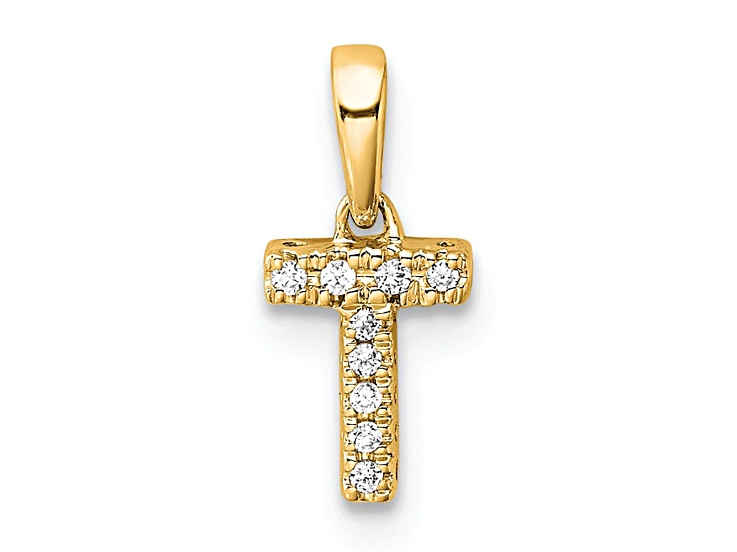 14K Yellow Gold Diamond Letter T Initial with Bail Pendant