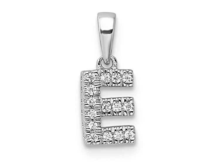 14K White Gold Diamond Letter E Initial with Bail Pendant
