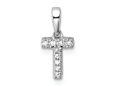 14K White Gold Diamond Letter T Initial with Bail Pendant