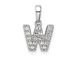 14K White Gold Diamond Letter W Initial with Bail Pendant