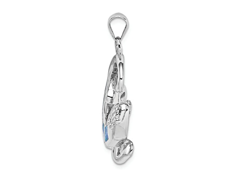 Rhodium Over Sterling Silver Lab Created Blue Opal Gecko Pendant