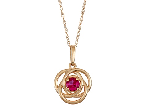 Round Lab Created Ruby 10K Yellow Gold Swirl Pendant 0.17ctw