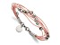 Pink Leather and Stainless Steel Polished Beaded Multi-Strand 8-inch Bracelet