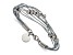 Gray Leather and Stainless Steel Polished Beaded Multi-Strand 8-inch Bracelet