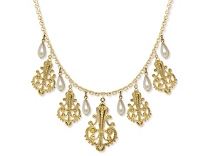 1928 Jewelry Gold Tone Filigree Drop with Pearl Drop Necklace