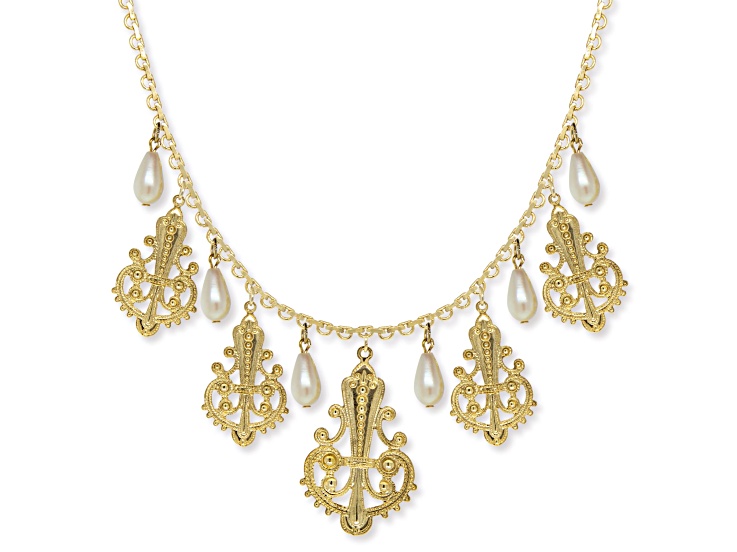 1928 Jewelry Gold Tone Filigree Drop with Pearl Drop Necklace