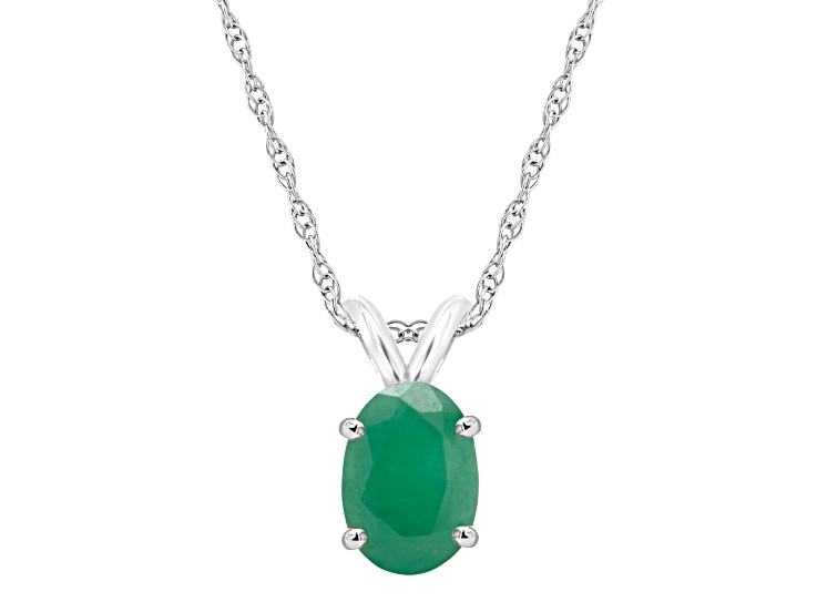 7x5mm Oval Emerald 14k White Gold Pendant With Chain