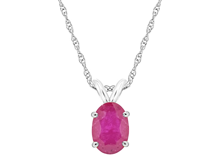 7x5mm Oval Ruby 14k White Gold Pendant With Chain
