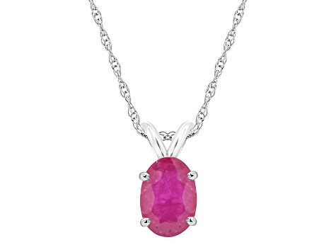 7x5mm Oval Ruby 14k White Gold Pendant With Chain