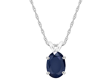 7x5mm Oval Sapphire 14k White Gold Pendant With Chain