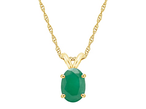 7x5mm Oval Emerald 14k Yellow Gold Pendant With Chain