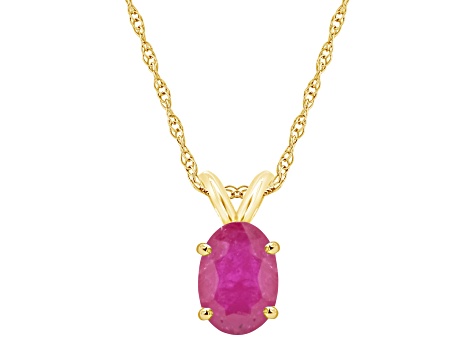 7x5mm Oval Ruby 14k Yellow Gold Pendant With Chain