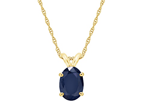 7x5mm Oval Sapphire 14k Yellow Gold Pendant With Chain