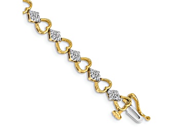 Picture of 14k Yellow Gold and 14k White Gold with Rhodium over 14k Yellow Gold Diamond Heart Link Bracelet