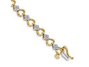 14k Yellow Gold and 14k White Gold with Rhodium over 14k Yellow Gold Diamond Heart Link Bracelet