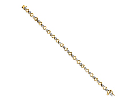 14k Yellow Gold and 14k White Gold with Rhodium over 14k Yellow Gold Diamond Heart Link Bracelet