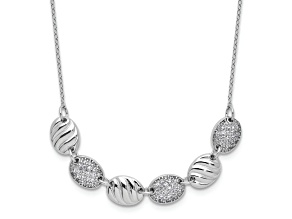 Rhodium Over Sterling Silver Polished and Grooved Cubic Zirconia Ovals Necklace