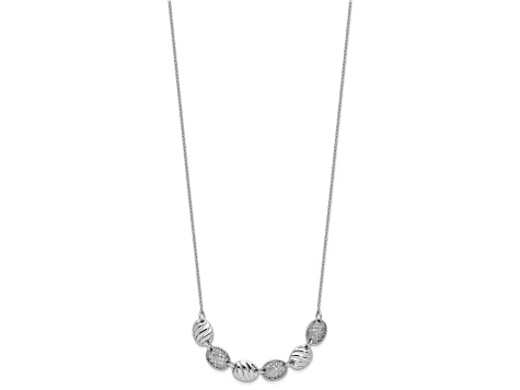 Rhodium Over Sterling Silver Polished and Grooved Cubic Zirconia Ovals Necklace