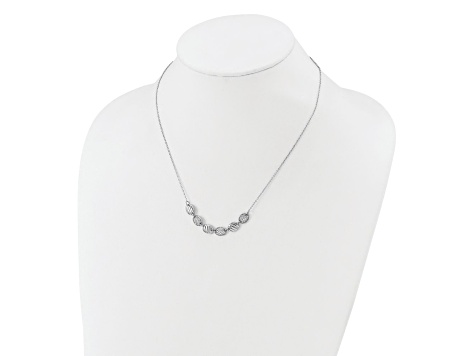 Rhodium Over Sterling Silver Polished and Grooved Cubic Zirconia Ovals Necklace