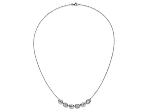 Rhodium Over Sterling Silver Polished and Grooved Cubic Zirconia Ovals Necklace