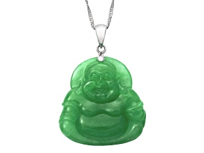Green Jadeite Sterling Silver Buddha Pendant with Singapore Chain