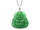 Green Jadeite Sterling Silver Buddha Pendant with Singapore Chain