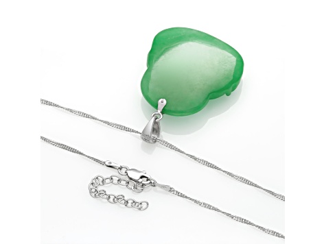 Green Jadeite Sterling Silver Buddha Pendant with Singapore Chain