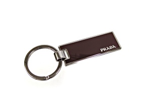 Prada Rubino Red Enamel Silver Metal Keyring Keychain