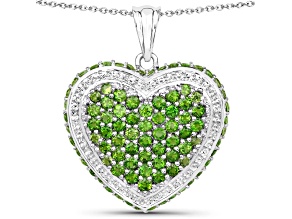 Green Chrome Diopside Rhodium Over Sterling Silver Cluster Heart Necklace 4.62ctw