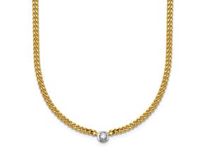 14K Yellow Gold with White Rhodium Diamond Curb 18 Inch Necklace