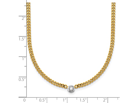 14K Yellow Gold with White Rhodium Diamond Curb 18 Inch Necklace