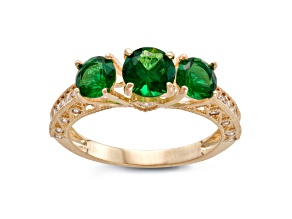 Emerald Simulant 3-Stone 10K Yellow Gold Ring 2.04ctw