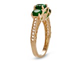 Emerald Simulant 3-Stone 10K Yellow Gold Ring 2.04ctw