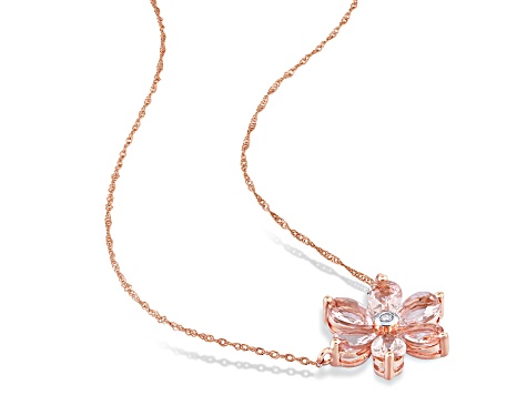 2.37ctw Morganite And Diamond Accent 10k Rose Gold Pendant With Chain