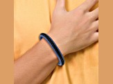 Black and Blue Faux Leather and Stainless Steel Polished 8.25-inch Bracelet