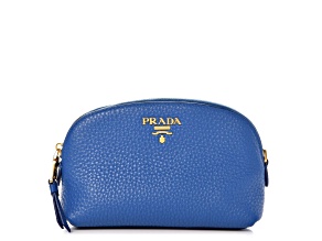 Prada Contenitore Azzurro Blue Vitello Daino Vanity Cosmetic Case