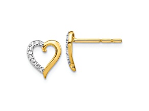 14K Yellow Gold and Rhodium Over 14K Yellow Gold Heart Stud Earrings with Diamonds
