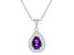 8x5mm Pear Shape Amethyst and White Topaz Accent Rhodium Over Sterling Silver Halo Pendant w/Chain