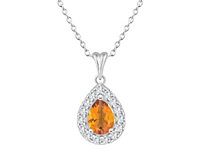8x5mm Pear Shape Citrine and White Topaz Accent Rhodium Over Sterling Silver Halo Pendant w/Chain