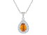 8x5mm Pear Shape Citrine and White Topaz Accent Rhodium Over Sterling Silver Halo Pendant w/Chain