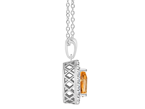 8x5mm Pear Shape Citrine and White Topaz Accent Rhodium Over Sterling Silver Halo Pendant w/Chain