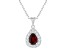 8x5mm Pear Shape Garnet and White Topaz Accent Rhodium Over Sterling Silver Halo Pendant w/Chain
