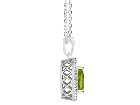 8x5mm Pear Shape Peridot and White Topaz Accent Rhodium Over Sterling Silver Halo Pendant w/Chain