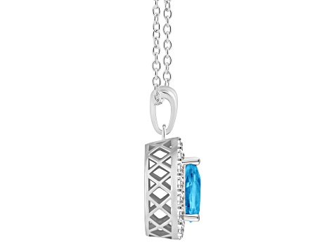 8x5mm Pear Shape Swiss Blue Topaz and White Topaz Rhodium Over Sterling Silver Halo Pendant w/Chain