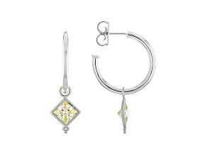 Judith Ripka 5ctw Square Canary Bella Luce Diamond Simulant Rhodium Over Silver Dangle Hoop Earrings