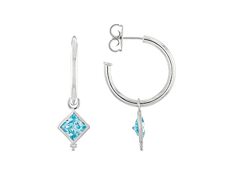 Judith Ripka 5ctw Square Sky Blue Bella Luce Topaz Simulant Rhodium Over Silver Dangle Hoop Earrings